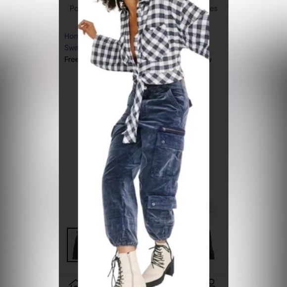 Free People Sahar Blue Velvet Cargo Pant - Picture 14 of 14